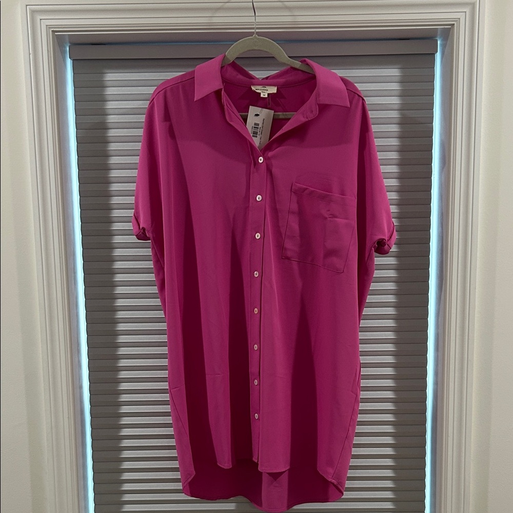 Women's Pink Button-Up Shirt Dress